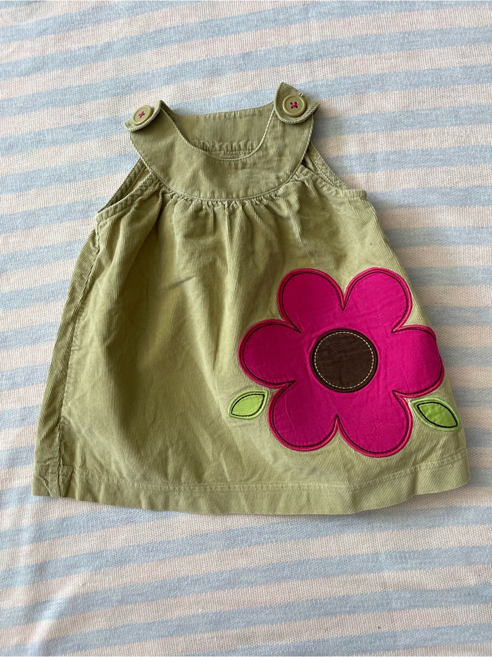 Carter's Vintage Tan corduroy retro Dress with Hot Pink Flower Applique